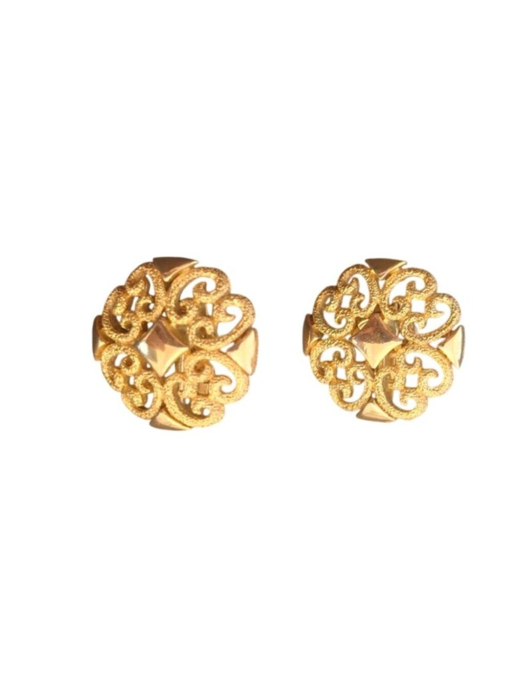 Vintage Avon Gold Tone Filigree Clip On Earrings Ornate Scroll Retro Statement